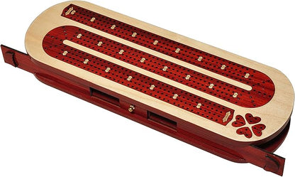 Palm Royal Handicrafts 4 Track Continuous Wooden Cribbage Board Inlaid in Blood Wood and Maple Storage Available