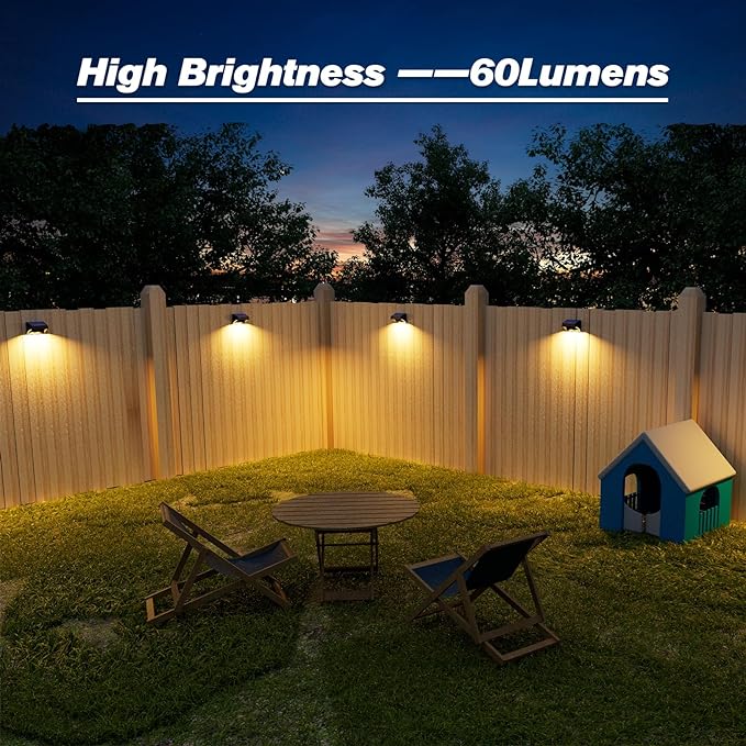 Aulanto Solar Fence Lights 4 Pack, Fence Solar Lights IP65 Waterproof Outdoor Lights,Warm White and 10 RGB Color Glow Modes, Solar Lights Outdoor Decor for Backyard,Garden,Fence,Wall,Deck,Stairs.