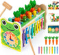 6-in-1 Wooden Montessori Toy with Mole Whacking Game & Xylophone for 1-5 Year Old Toddler, Activity Cube for 12+ Month Baby, Multipurpose Early Learning Toy with Frog Clock, Birthday Gift for Boy/Girl