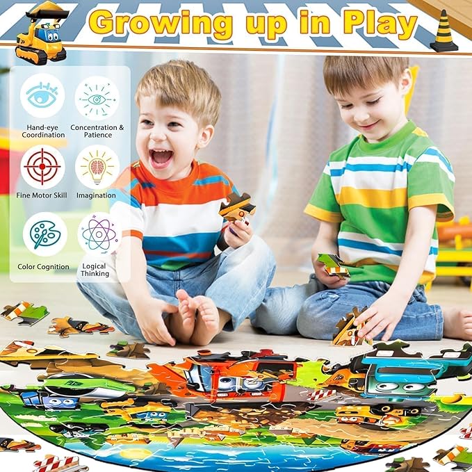 Christmas Floor Puzzles Monster Truck for Kids Ages 3 5, 71pcs Construction Site Large Jigsaw Toddler Puzzles, Children Learning Preschool Educational Toys Birthday Gift for 4 6 8 Years Old