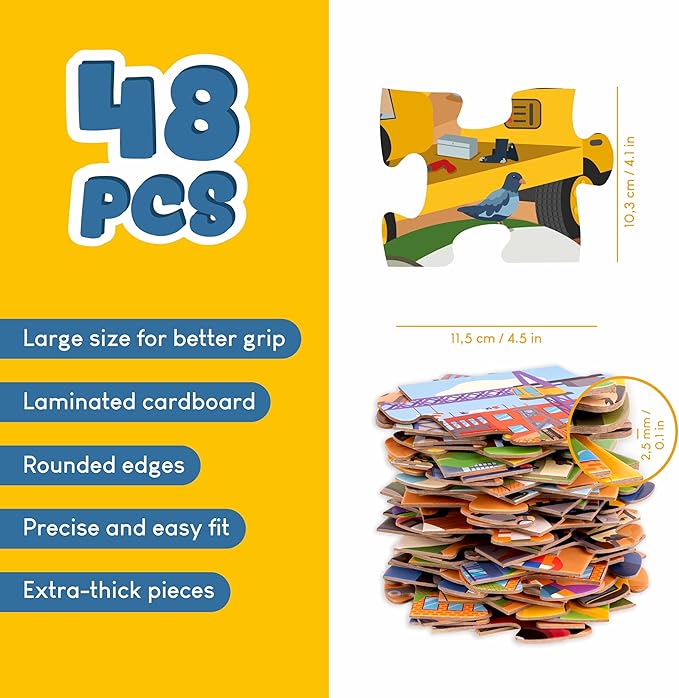 BONNYCO Giant Floor Puzzles for Kids of Construction Site with 48 Large Pieces. Jumbo Puzzle 36.2 x 24.4 in, Gifts for Boys and Girls, Educational Kids Toys Ages 2-8