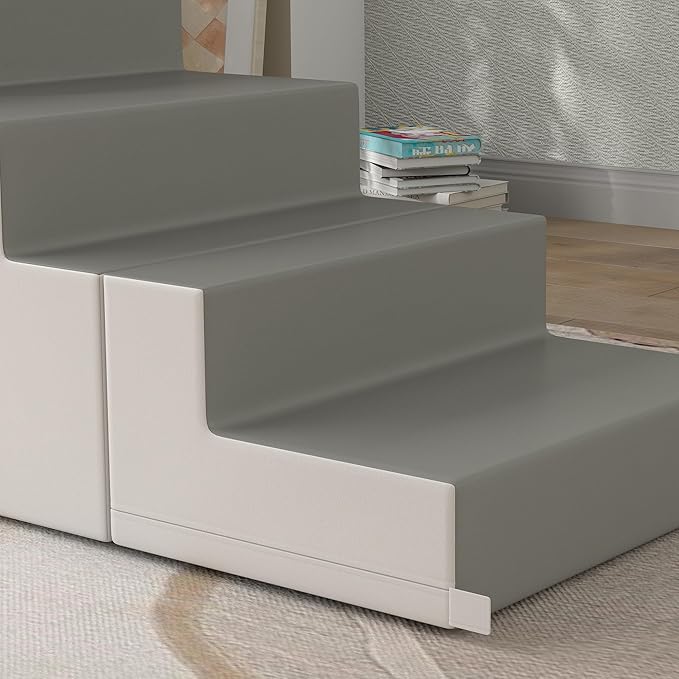 Qaba Toddlers Climbing Toys, Foam Climbing Blocks, 2 Pieces PU Leather Soft Play Set Indoor for Crawling or Sliding Aged 1-3 Years, Light Gray