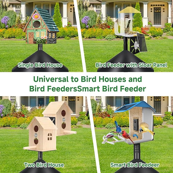 Smart Bird Feeder Pole with Squirrel Baffle & Bath-Heavy Duty Adjustable 3-6.6ft Universal Stand Mount for Backyard&Outdoor Bird Houses/Cameras (80'Pole-Baffle)