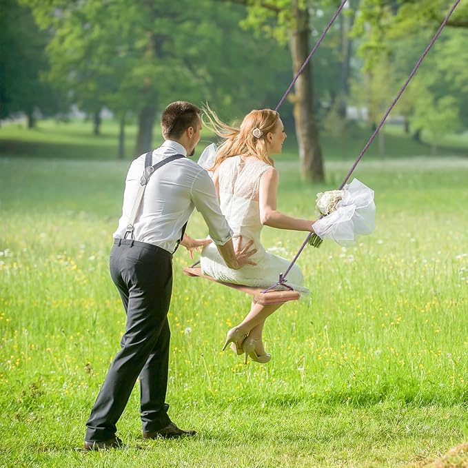 Teak Wooden Swing, Outdoor Wood Tree Swing Seat for Kids or Adults for Backyard Columpio, Height Adjustable (20.5x7.5inch)