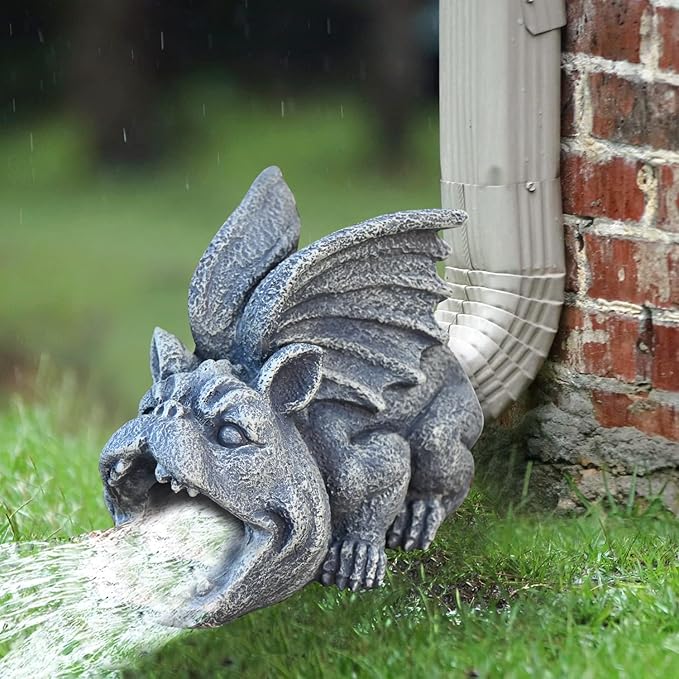 OwMell Gargoyle Gutter Guardian Downspout Statue, Garden Decorative Downspout Extension Statue Figurine, Gutter Guards for 3" x 4" Rain Downspout Splash Block, Downspout Extender Diverter