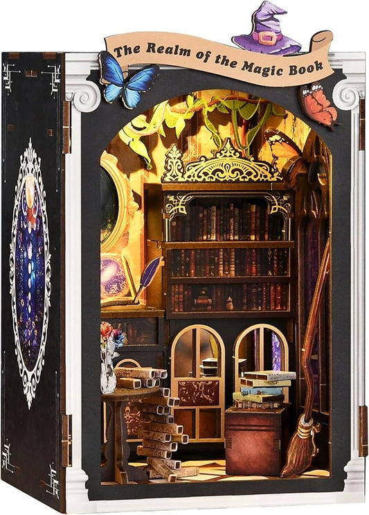 ISSEVE Book Nook Kit, DIY Miniature House Kit for Adults Teen Beginners, Dollhouse Mini Booknook Kits, Tiny House Bookshelf Decoration, 3D Wooden Puzzles Crafts Gifts (Magic Book House)
