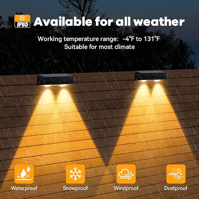 Solar Fence Lights Outdoor,Fence Solar Lights Outdoor IP65 Waterproof Designed with 12 Modes RGB 10 Colors for Wall Step Pool Railing Patio Backyard Holiday Feature Decorations (2 Pack)