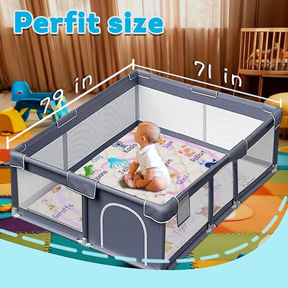 Baby Play Mat，Thick Soft 71" X 79" Playpen mat, Non-Slip and Machine Washable Baby Play Mats for Floor，Crawling Mat for Babies, Toddlers & Infants to Play and Learn(Pink Animal)