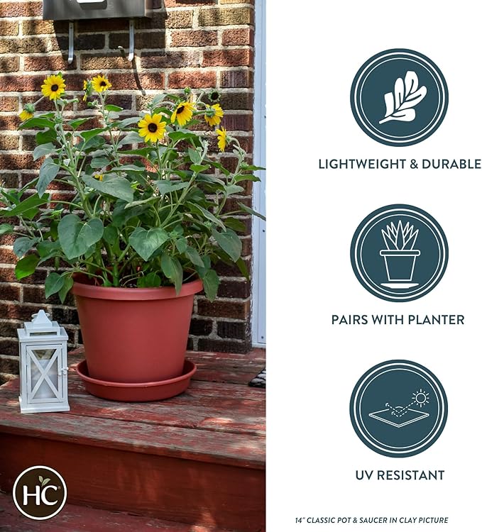 The HC Companies Flower Pot Saucers - Plastic Plant Saucer for Outdoors & Indoors - Traditional Design Plant Pot Trays for Water Drainage - Durable & Stylish Round Plant Tray (6-inch Sandstone)