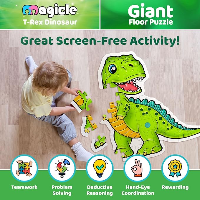 Dinosaur Giant Floor Puzzle with Sounds, 35 Piece Extra Thick Puzzle Toys for Ages 5-7, Puzzles for Kids Ages 4-6, Dinosaur Toys for Kids Ages 3-5, 4-8 Year Old Gift