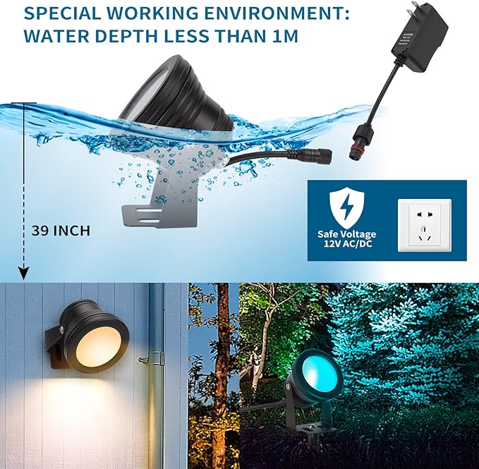 Christmas Spot Lights Outdoor 15W RGB Color Changing Landscape Lights with APP Control IP67 Waterproof Spotlight Outdoor 12V Low Voltage Landscape Lighting Outdoor Spotlights for Yard -2Pack