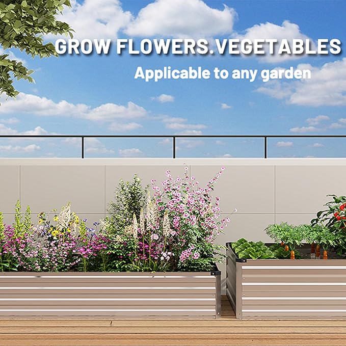 MGNO 2pcs 10x3x1FT Galvanized Raised Garden Bed-Outdoor Planter Box for Vegetables-Metal Garden Bed,Rectangle Planting Box for Herb,Flower