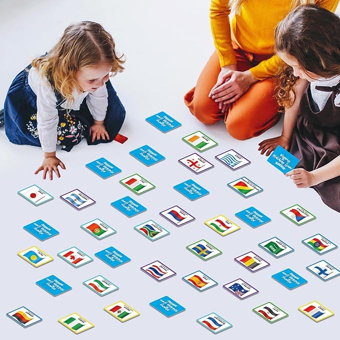 gisgfim 50 Pairs Memory Matching Game Flags of The World Concentration Memory Card for Kids and Adults Learning Educational A Fun & Fast Countries of The World Matching Games