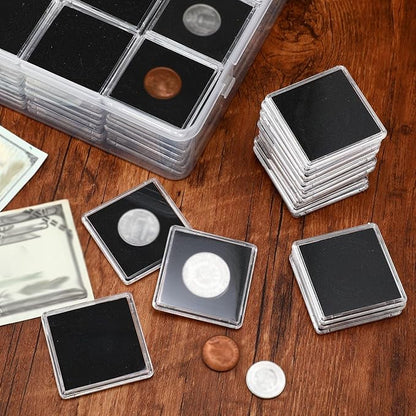 Vicenpal 100 Pcs Silver Dollar Coin Holder Clear Coin Capsules with Foam Gasket Acrylic Organizer Morgan Dollar Collection Case Display Box Plastic Storage Protectors 20/25/30/35/40mm