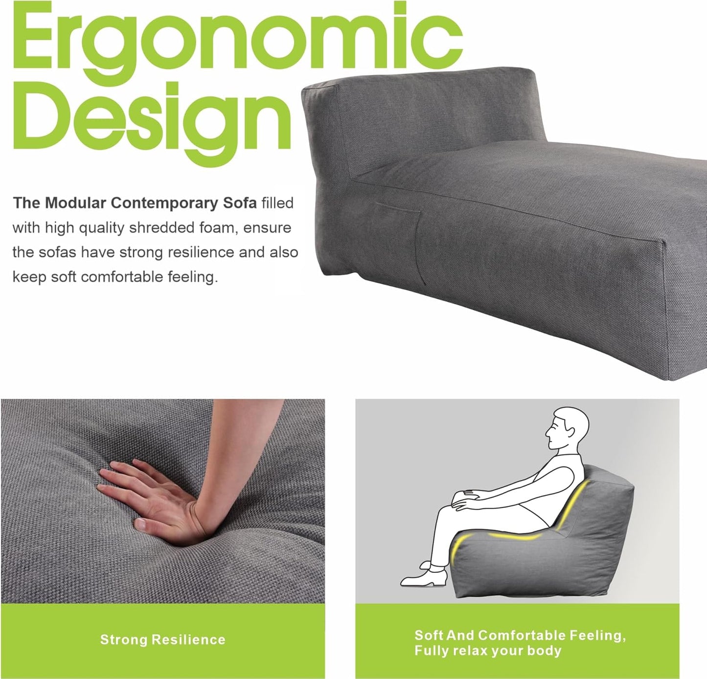 Outdoor Bean Bag Lounger Chair, Big Comfy Outdoor Daybed for Sunbathing and Tanning - Water-Resistant Patio Chaise and Pool Sun Lounger Furniture for Beach Deck (Charcoal Grey)