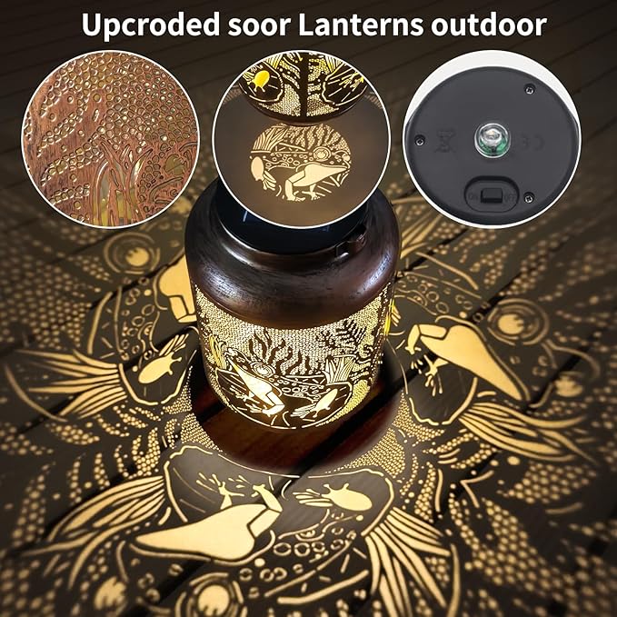Frog Outdoor Solar Waterproof Light Retro Wrought Iron Hollow LED Light, Waterproof Garden Decorative Light, with Projection Function, Suitable for Balconies, Lawns, and Courtyard Landscapes.