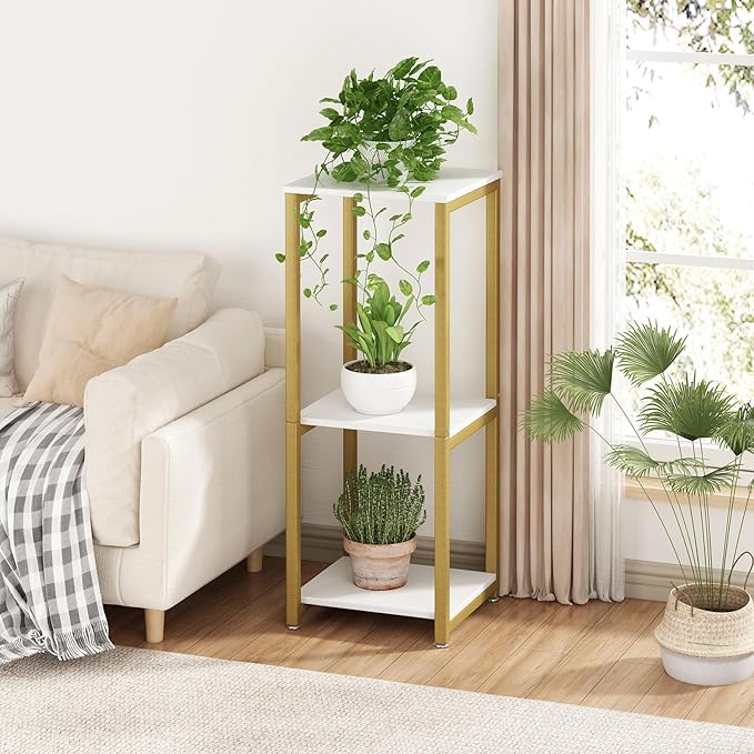 Plant Stand Indoor 3 Tier Tall Metal Corner Storage Tiered Plant Shelf Holder Multiple for Living Room Balcony Garden,Gold(3 Tier-Gold)