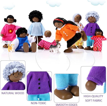 Skylety 10 Pcs Wooden Dollhouse Set of Mini People Figures Dollhouse Dolls Wooden Doll Play Figures Accessories(Cute Style)
