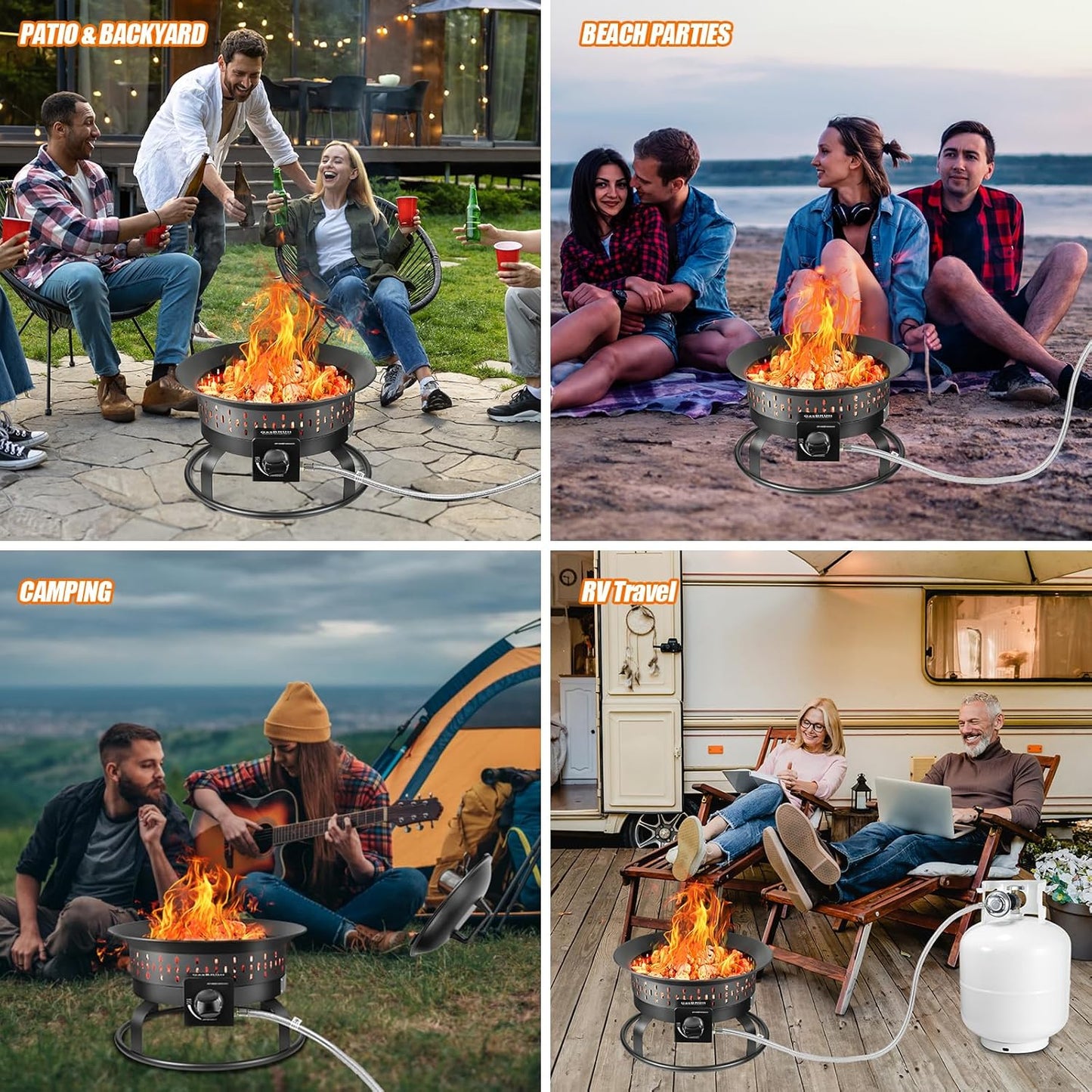Outdoor Portable Propane Fire Pit, 19-Inch,60,000 BTU with Cover&Carry Handle,Fireplace,Gas Firebowl Smokeless,Portable Fire Pit for Outside Patio, Backyard, Camping,RV,Deck,Tailgating