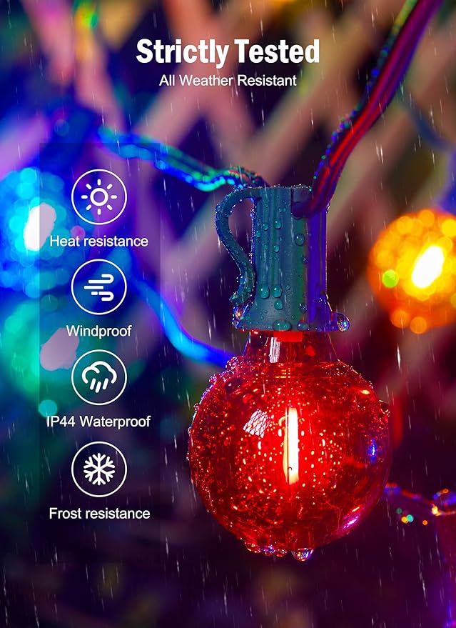Brightown 25 Pack Multicolor G40 LED Christmas Replacement Light Bulbs, UL Listed, 1 Watt E12/C7 Candelabra Base Plastic Shatterproof LED Globe Edison Bulbs, Easily Screw in Strings Spools Strands