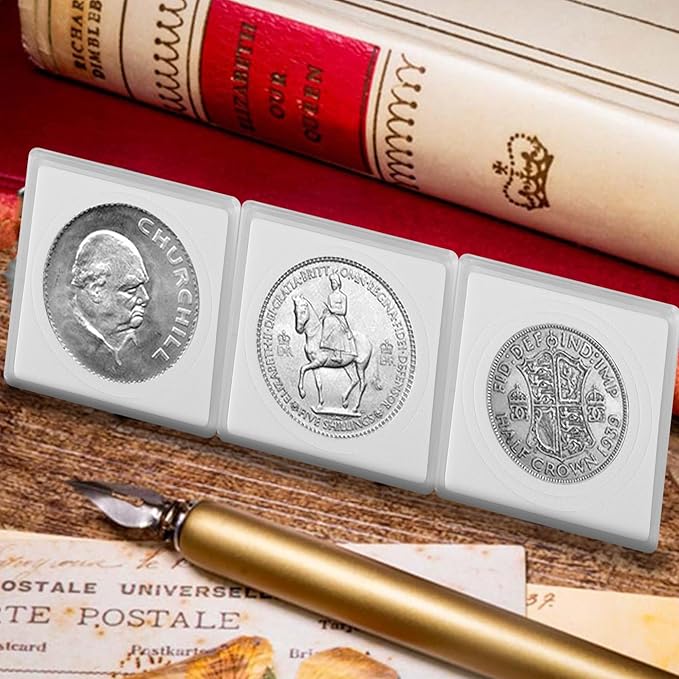 60 Pcs Coin Holders for Collectors, Clear Coin Cases with 5-Size Sponge Gaskets 20/25/30/35/40mm, Plastic Coin Slabs and Coin Protectors for Silver Dollar Collectors Collection Supplies, White