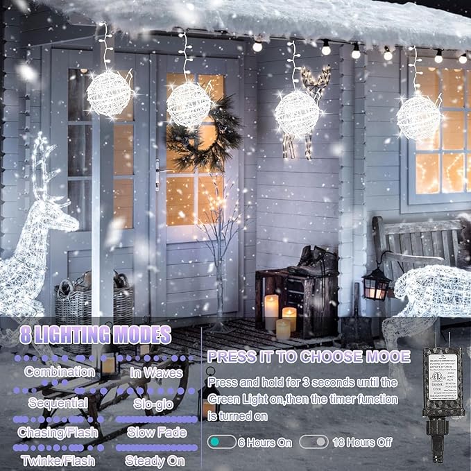 Christmas String Lights Outdoors,4 Pack 7.95" Sphere Lights,Ball Tree Garden Globe Lights for Home, Party, Christmas, Porch Patio,Wedding, Garden,Tree Decoration with Plug