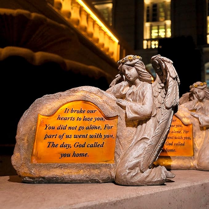 DKJOCKY Solar Angels for Cemetery, Angels Memorial Stone Gifts with Solar LED Light Garden Statues Grave Decorations for Cemetery, Sympathy Gifts for Loss of Loved One