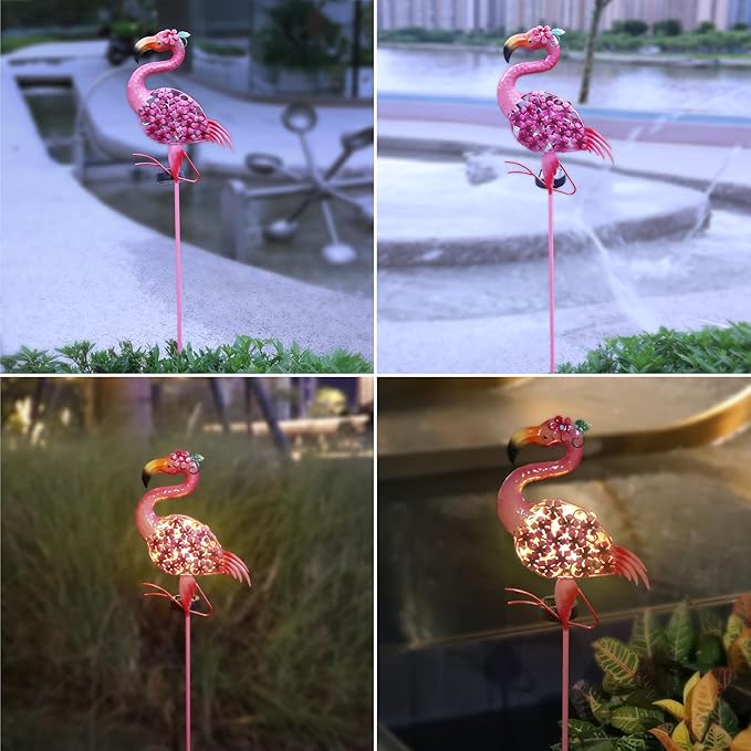 Flamingo Decor-Solar Garden Decor,Pink Flamingos for Yard-Patio Lawn Balcony Backyard Decorations,Flamingo Birthday Gifts for Women