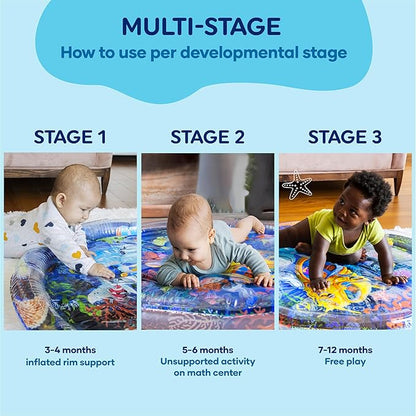Premium Tummy Time Water Mat, Extra Large Multi-Stage Activity Center Promoting Baby Motor & Sensory Development, Inflatable Playmat Visual Stimulation Gift Infants Toddlers Boys Girls
