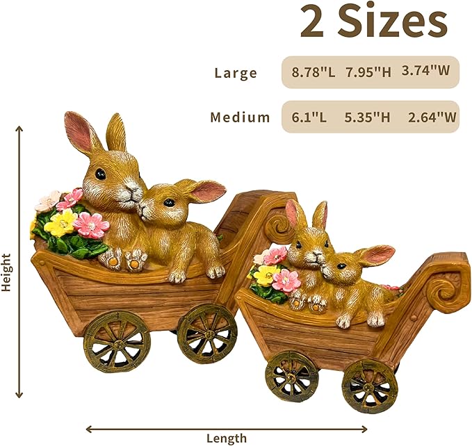 Bunny Solar Garden Statues, Rabbit Decor & Yard Ornaments, Cute Garden Decor for Outside, Gifts for Moms, Solar Figurines Outdoor Statue, Gardening Gifts for Women, Bunnies Ornament - Large