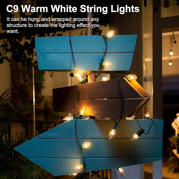 Outdoor Warm Christmas Pathway Lights, 24.2ft 20 Lights with Stakes, Outside Walkway Marker, C9 Christmas Decor, Driveway Decorations, Waterproof, Hanging or Plugging