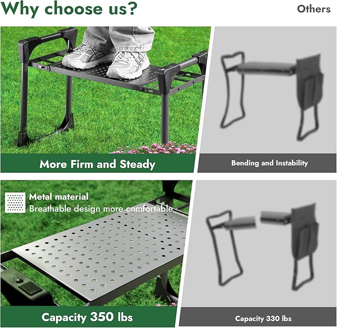 New Upgrade Foldable Garden Kneeler and Seat,Thicker Wider Softer Garden Kneeler with Straps,350lbs Heavy Duty Garden Stool with Tool Bag, Gardening Gift for Women and Men Green