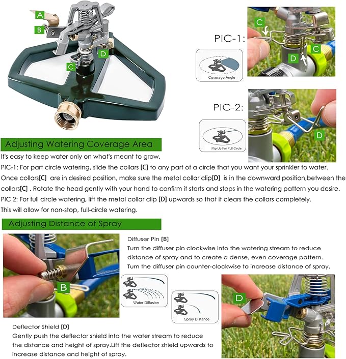Heavy Duty Metal Pulsating Sprinkler for Yard - 360 Degree Roating Automatic Water Sprinkler for Lawn with Metal Base, Pulsating Impact Sprinklers for Large Area Covers Up to 85‘ Diameter