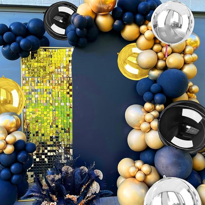 Giant 4D Foil Balloons, 6Pcs Large Metallic Black Gold Silver Round Balloons, 22 Inch Big Round Foil Balloon for Graduation Decorations Class Of 2025, Birthday Party Baby Shower Decoration