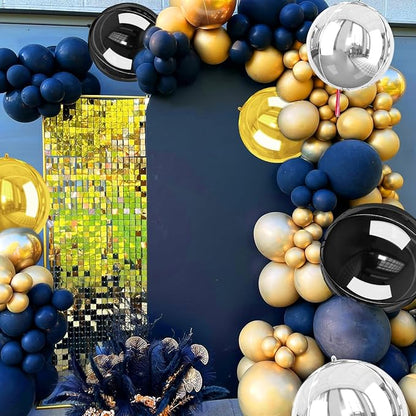 Giant 4D Foil Balloons, 6Pcs Large Metallic Black Gold Silver Round Balloons, 22 Inch Big Round Foil Balloon for Graduation Decorations Class Of 2025, Birthday Party Baby Shower Decoration