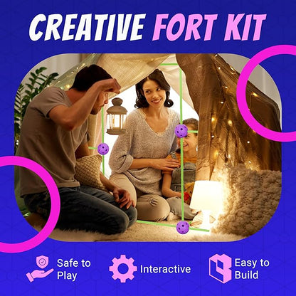 Playbees Fort Building Kit with Rods and Connectors- 145 Pieces - Ages 4-8, 8-12 STEM Building Toy, Construction Set for Kids, Indoor Outdoor Play Tent, DIY Castle, Birthday Gift