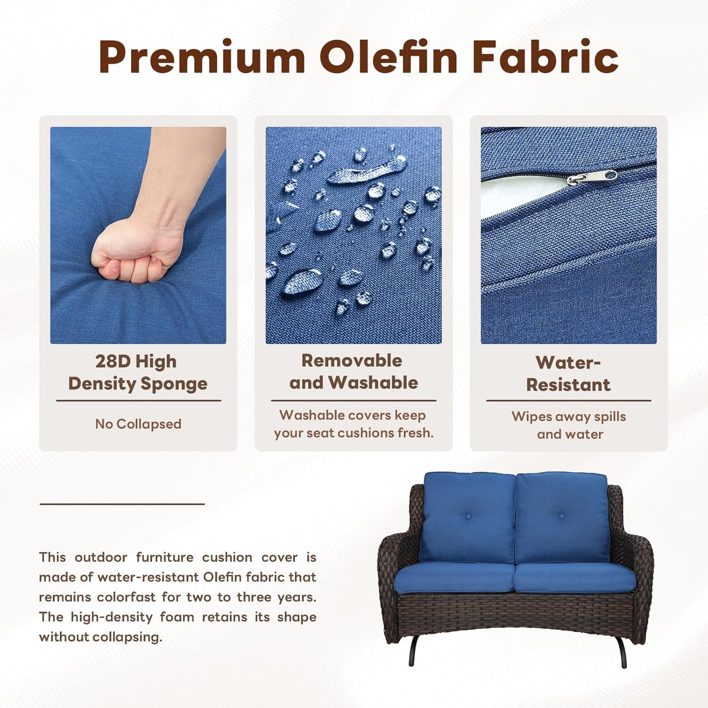 Spacious Outdoor Glider Bench - 500 LBS Weight Capacity Small Loveseat, 2 Seater Patio Gliders Furniture All Weather Wicker Couch with Removable Cushion for Deck Sunroom Balcony Backyard