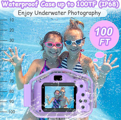 Agoigo Kids Waterproof Camera - Children Underwater HD Video Digital Camcorder, Portable Travel Toy for Toddler - Ideal Christmas Birthday Gifts for Boys Girls Age 3-12 with 32GB Card (Purple)
