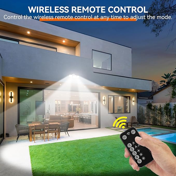 65W LED Flood Light Outdoor, 6500LM, Waterproof, 6500K Motion Sensor Flood Lights Outdoor with Adjustable 3 Head Detected Floodlight for Outside Entryway Garage, Yard, Porch, White