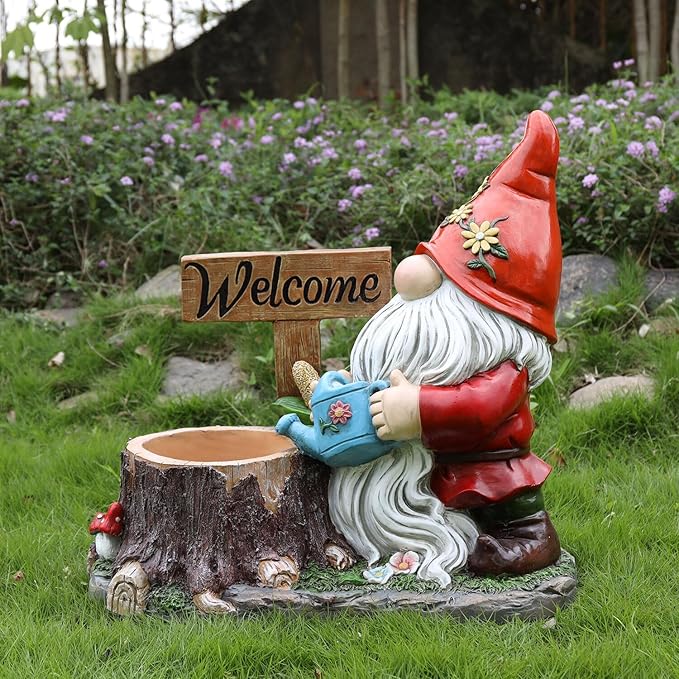Garden Gnome Statues Large Planter - Outdoor Gnome Statues with Planter Pot Yard Welcome Decorations Outdoor Gnomes Planter Clearance Sculptures Decor for Lawn Ornament 25 inch, Red Hat