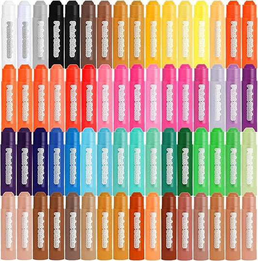 62 Colors Solid Tempera Paint Sticks, Washable Paint Sticks Bulk, Quick Drying, Non-Toxic, Rainbow Colors Tempera Stick Kids Toddler, No Mess Art Supplies for Paper Wood Glass Ceramic Canvas