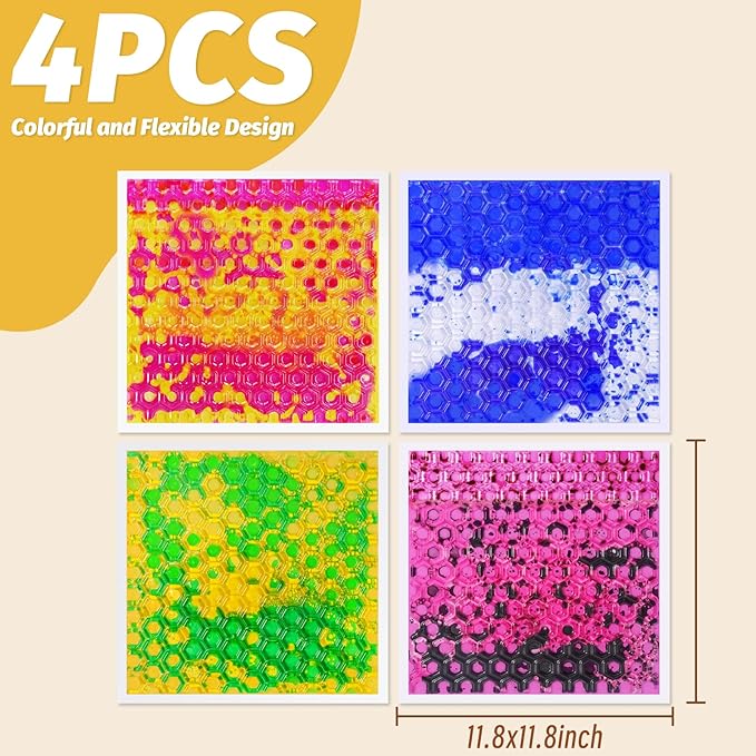 Liquid Lava Tiles for Kids： 11.8x11.8 in Educational Play Mat with Non-Slip Base Develop Motor Skills & Creativity for Children 3-12 Years (4 Pack D)