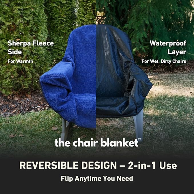 CITYBONFIRES The Chair Blanket™ Reversible Waterproof with Sherpa Lining – Portable Outdoor Cover for Camping, Sports & Patio – Folds into Carry Pouch with Strap - Navy