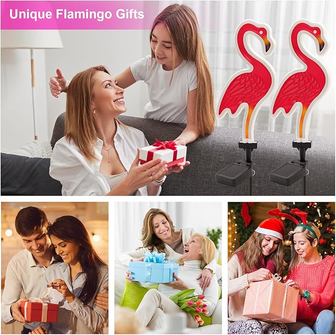 Solar Flamingo Pink Neon Light - 2Pack 42 inch Metal Garden Stake Lights, Flamingo Gifts for Women Path Lighting for Yard Lawn Patio Walkway Decor