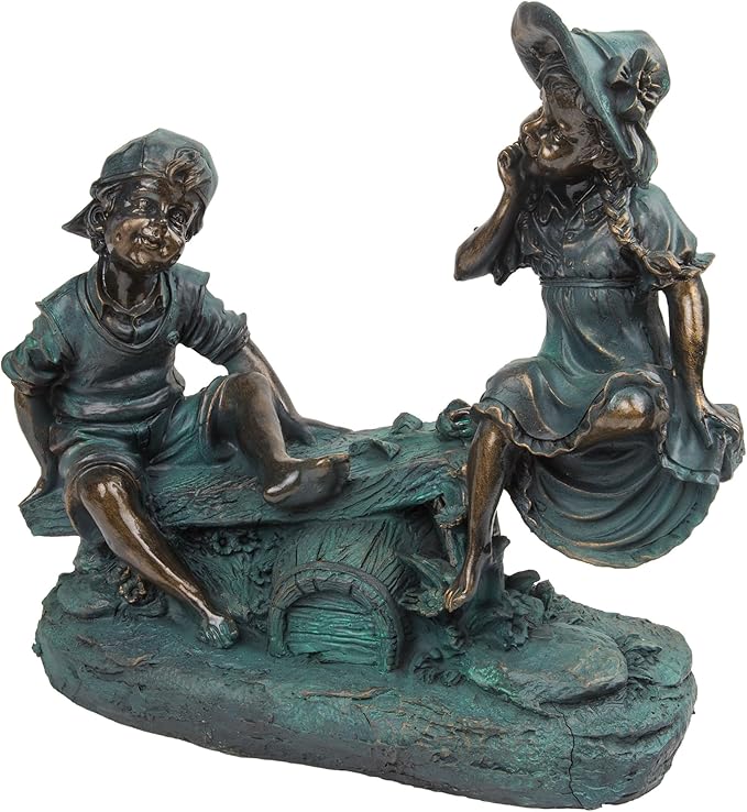 Alpine Corporation 14" Tall Indoor/Outdoor Girl and Boy Playing on Teeter Totter Statue Yard Art Decoration