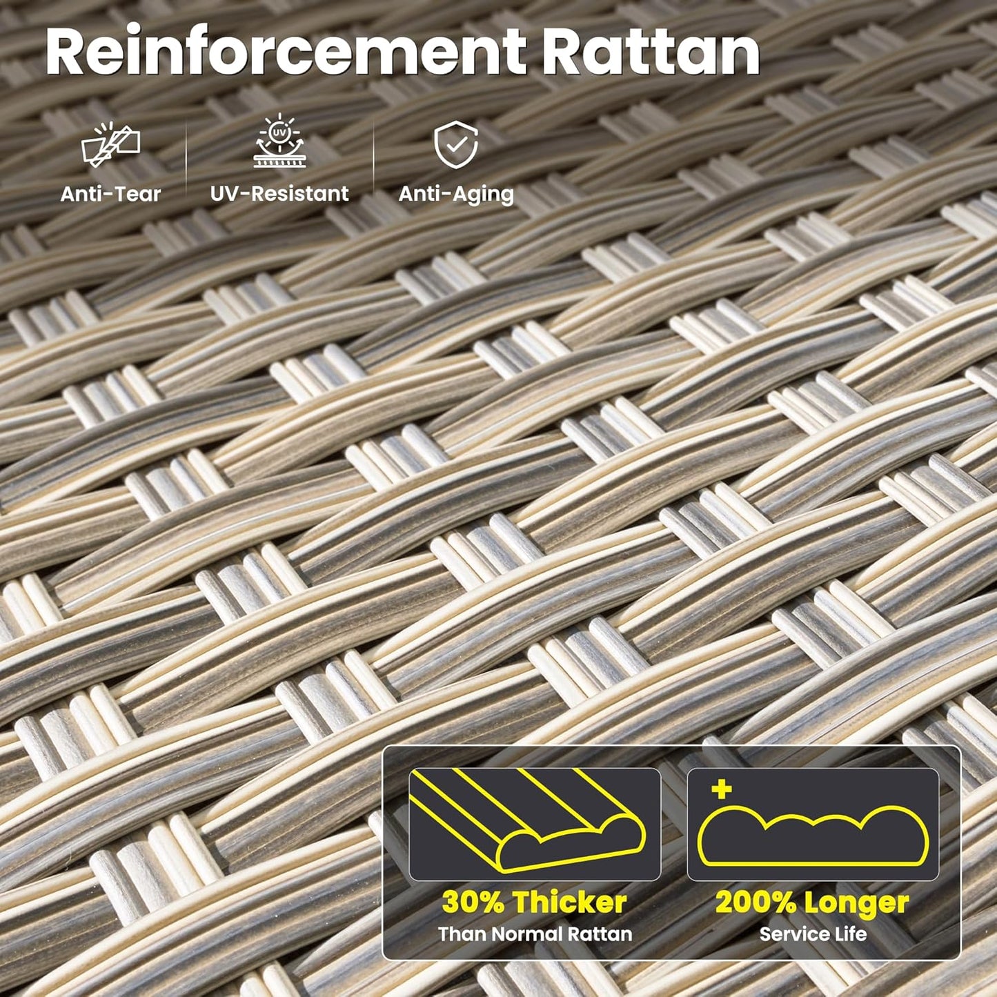 ovios 9 Pieces Patio Furniture Set Outdoor Sectional Sofa Couch with Fire Pit Table Rocking Swivel Chairs Deep Seat Chaise, Modern Modular Wicker Rattan Conversation Set, Beige