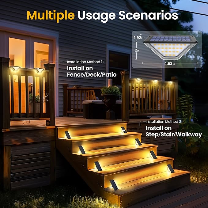 SOLPEX Solar Step Lights Outdoor,Solar Deck Lights for Outside,Two-Sided Stair Lights with 33 LEDs,Waterproof IP65 for Garden,Fence,Deck,Steps,Stair,Porch（2 Pack,Warm White）