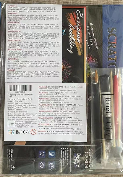 Georgie Porgy Scratch Paper Art A4 Set for Kids Adults Magic Rainbow Scratch Postcards Boards for DIY Arts and Crafts Kits Christmas Birthday Gift with Scratching Tools Kit (Beauty+Fireworks City)