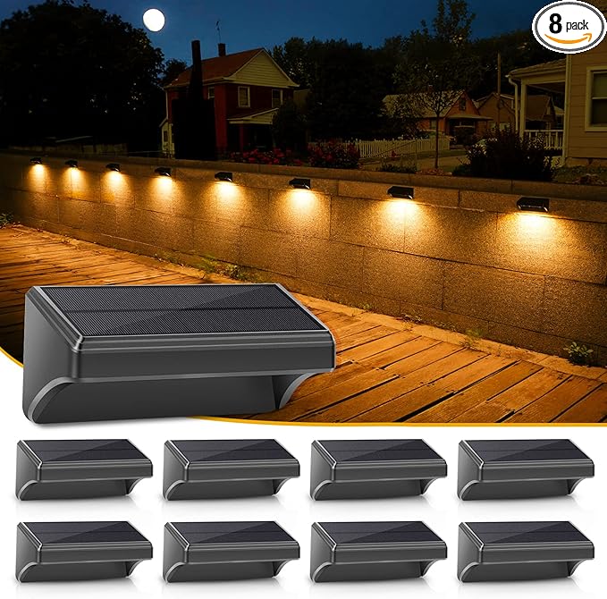 Aulanto Solar Fence Lights 8 Pack-Plus,100 Lumen Big Outdoor Solar Light IP65 Waterproof, Warm White and 10 RGB Modes,Fence Lights Otdoor Solar Lighting for Backyard,Garden,Fence,Wall,Deck,Stairs.