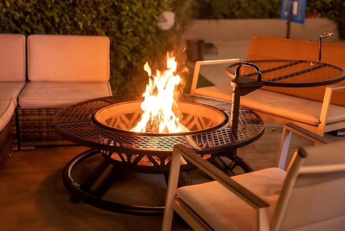 Red Mountain Valley 47" Outdoor Fire Pit with Adjustable Grill, 2-in-1 Metal Outdoor Fireplaces, Large Patio Wood Burning Fire Pits for Outside, Ideal for Backyard, Patio, Party
